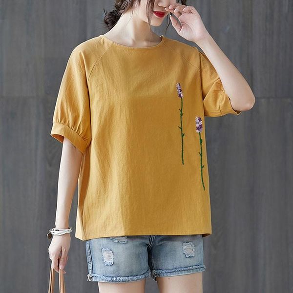 women's t-shirt plus size women cotton linen casual t-shirts arrival 2021 summer simple style floral embroidery loose female tees s332, White
women's t-shirt plus size women cotton linen casual t-shirts arrival 2021 summer simple style floral embroidery loose female tees s332, White