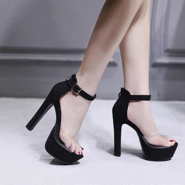 night club women high-heeled platform 14 cm heel sandals transparent sandalias, Black
night club women high-heeled platform 14 cm heel sandals transparent sandalias, Black
