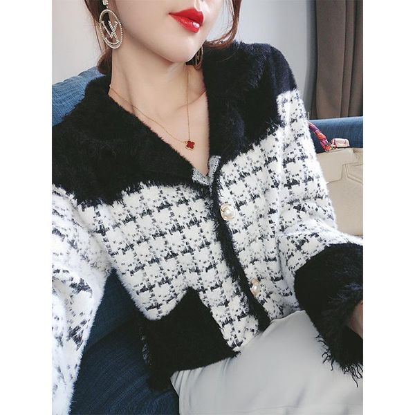 women's sweaters cmaz sweater for women autumn winter elegant plaid knitted cardigan 2021 casual, White;black
women's sweaters cmaz sweater for women autumn winter elegant plaid knitted cardigan 2021 casual, White;black