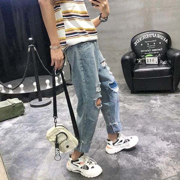 men's jeans nice autumn tide boy japanese youth hole loose thin section harlan nine points old student casual rcyn, Blue
men's jeans nice autumn tide boy japanese youth hole loose thin section harlan nine points old student casual rcyn, Blue