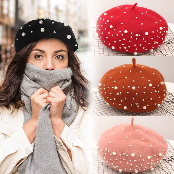 women girl crystal pearl beret french artist warm wool winter beanie hat cap vintage plain beret hats solid color elegant caps, Blue;gray
women girl crystal pearl beret french artist warm wool winter beanie hat cap vintage plain beret hats solid color elegant caps, Blue;gray