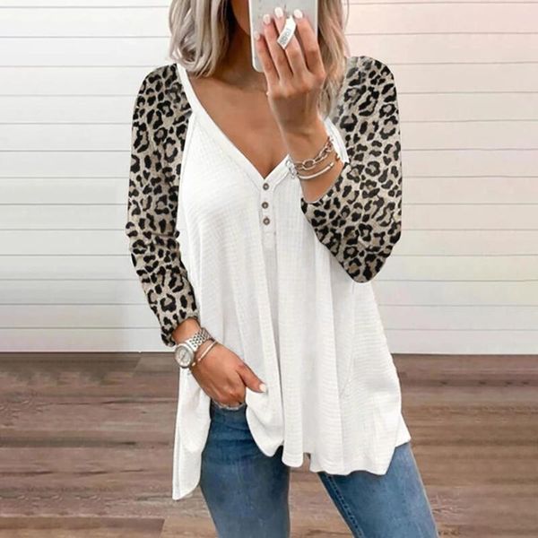 women's t-shirt leopard print tshirt for womens autumn women v-neck collar color long sleeve fold casual basic button camisetas, White
women's t-shirt leopard print tshirt for womens autumn women v-neck collar color long sleeve fold casual basic button camisetas, White