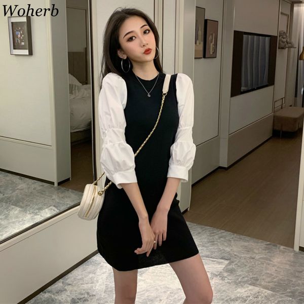 woherb 2021 spring summer mini party dress women puff sleeve knit dresses korean elegant vintage pencil robe vestidos de festa, Black;gray
woherb 2021 spring summer mini party dress women puff sleeve knit dresses korean elegant vintage pencil robe vestidos de festa, Black;gray