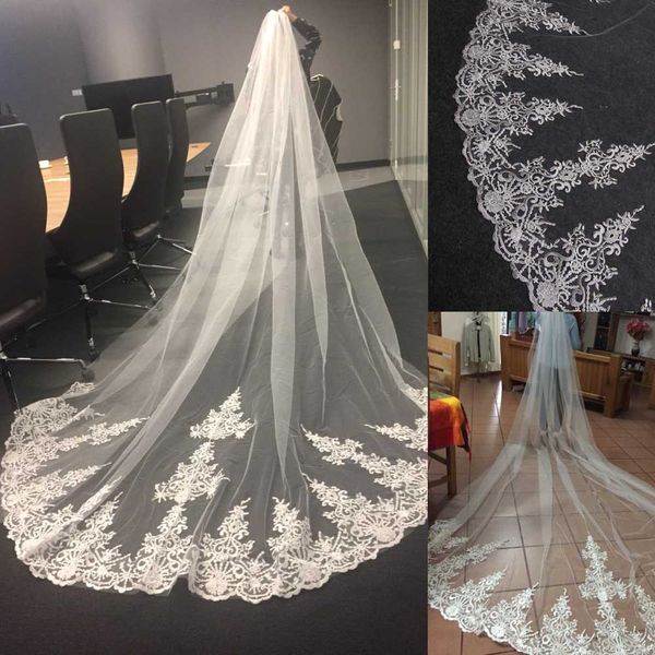 cathedral bridal veils with combs one layer lace edge appliqued super long length robe wedding tail veil luxury amice custom made women', Black
cathedral bridal veils with combs one layer lace edge appliqued super long length robe wedding tail veil luxury amice custom made women', Black