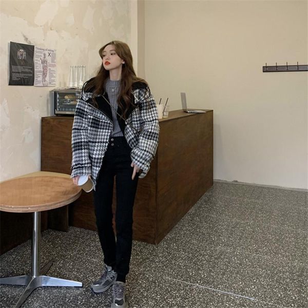 women's wool & blends spring and autumn houndstooth suit collar thickened wild large size loose casual woolen coat jacket women, Black
women's wool & blends spring and autumn houndstooth suit collar thickened wild large size loose casual woolen coat jacket women, Black