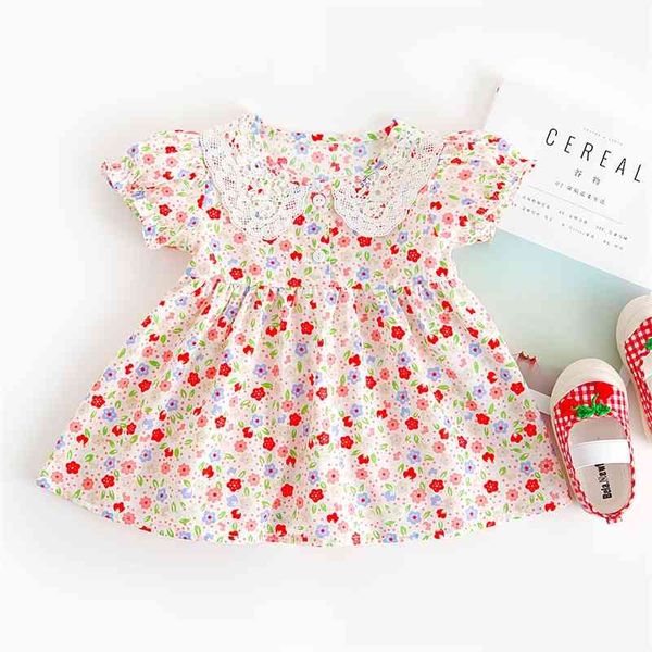 baby girl dress short sleeve fashion floral lace collar kids casual cotton children clothes elegant 210508, Red;yellow
baby girl dress short sleeve fashion floral lace collar kids casual cotton children clothes elegant 210508, Red;yellow