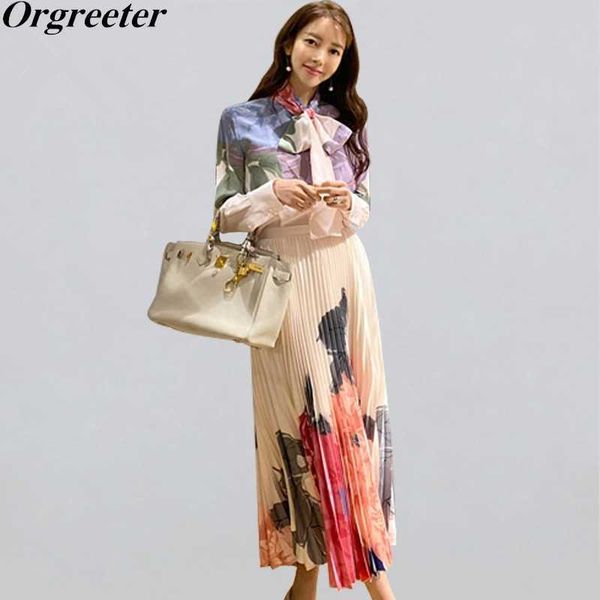 spring fall korean high-end bow tie lace printed shirt and high waist pleated long skirt two-piece set women ol casual suit 210525, White
spring fall korean high-end bow tie lace printed shirt and high waist pleated long skirt two-piece set women ol casual suit 210525, White