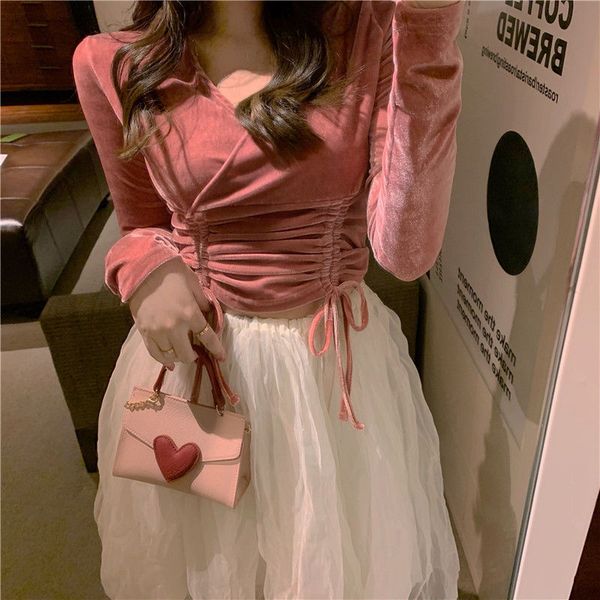 wonder spring korean velvet blouse shirts vintage v neck long sleeve drawstring short blusas streetwear 210510, White
wonder spring korean velvet blouse shirts vintage v neck long sleeve drawstring short blusas streetwear 210510, White