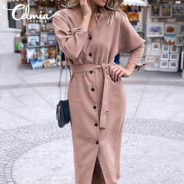 casual dresses celmia fashion solid midi women 2021 autumn long sleeve v-neck belted vestidos office lady buttons robe 5xl, Black;gray
casual dresses celmia fashion solid midi women 2021 autumn long sleeve v-neck belted vestidos office lady buttons robe 5xl, Black;gray