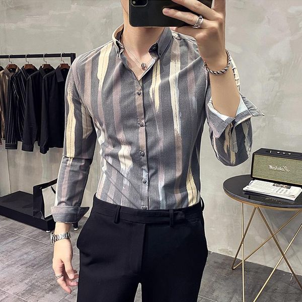 men's casual shirts camisas de hombre manga larga fashion gradient striped printed slim fit mens korean style long sleeved shirt men, White;black
men's casual shirts camisas de hombre manga larga fashion gradient striped printed slim fit mens korean style long sleeved shirt men, White;black