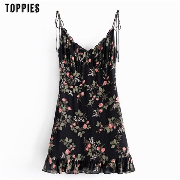 summer dresses woman floral printing mini dress sleeveless camisoles ruffles hem vestido mujer 210421, Black;gray
summer dresses woman floral printing mini dress sleeveless camisoles ruffles hem vestido mujer 210421, Black;gray