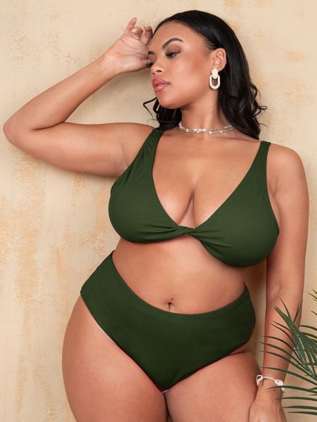 plus twist front high waisted bikini swimsuit f1cu#, Black 
plus twist front high waisted bikini swimsuit f1cu#, Black