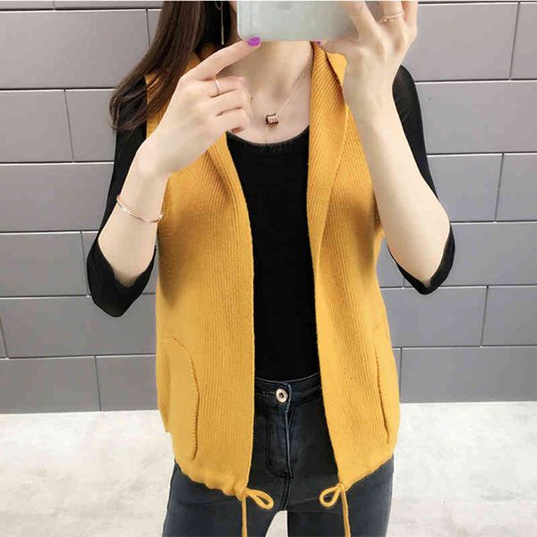 women's sweaters solid hooded vest women casual knitted sleeveless cardigans female korean style loose drawstring waistcoat open s, White;black
women's sweaters solid hooded vest women casual knitted sleeveless cardigans female korean style loose drawstring waistcoat open s, White;black