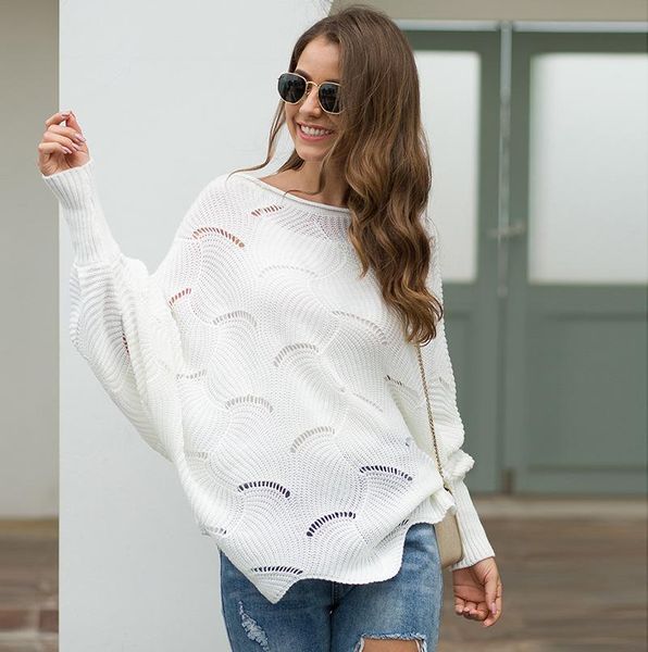 women's sweaters fashion hollow out women casual femme knitwear o neck loose ruffle pullover bat cutout, White;black
women's sweaters fashion hollow out women casual femme knitwear o neck loose ruffle pullover bat cutout, White;black