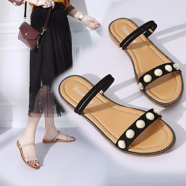 slippers peep toe outside fashion mature women flat string bead pearl slides solid beach summer slip-on shoes, Black
slippers peep toe outside fashion mature women flat string bead pearl slides solid beach summer slip-on shoes, Black