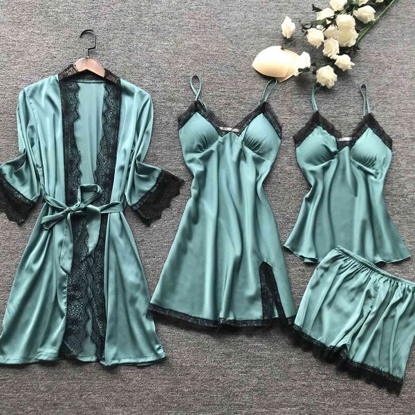 sleepwear 2021 sets of silk satin 4-piece pajamas lace pyjamas with chest pillows, Black;red
sleepwear 2021 sets of silk satin 4-piece pajamas lace pyjamas with chest pillows, Black;red