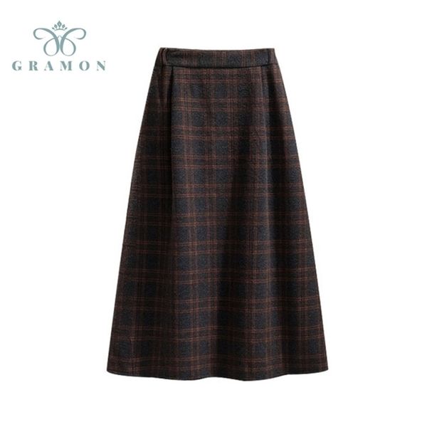 long skirts autumn winter plue size korean vintage plaid women's fashion casual loose black high waisted midi femme 211109
long skirts autumn winter plue size korean vintage plaid women's fashion casual loose black high waisted midi femme 211109