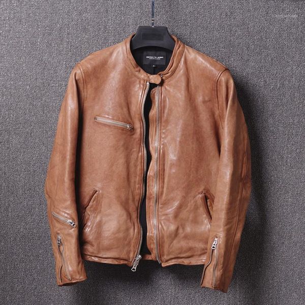 men's leather & faux slim fit real fashion wrinkle yellow motorcycle men water finish biker jacket male, Black
men's leather & faux slim fit real fashion wrinkle yellow motorcycle men water finish biker jacket male, Black
