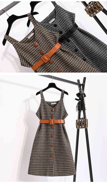 2021 a line new autumn winter woman dresses elegant sleeveless tweed plaid strap casual slim dress female vestidos, Black;gray
2021 a line new autumn winter woman dresses elegant sleeveless tweed plaid strap casual slim dress female vestidos, Black;gray