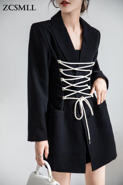 women's suits & blazers zcsmll black and white rope slim tie waist korean fashion coat turn-down collar long sleeve 2021 spring autumn, White;black
women's suits & blazers zcsmll black and white rope slim tie waist korean fashion coat turn-down collar long sleeve 2021 spring autumn, White;black