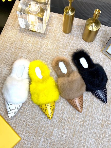 2021 european and american style women's rabbit hair slippers leather pointed baotou shoes size 35-41, Black
2021 european and american style women's rabbit hair slippers leather pointed baotou shoes size 35-41, Black