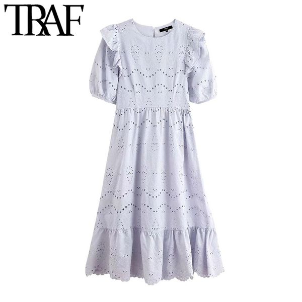 traf women chic fashion hollow out embroidery ruffled midi dress vintage lantern sleeve side zipper female dresses 210415, Black;gray
traf women chic fashion hollow out embroidery ruffled midi dress vintage lantern sleeve side zipper female dresses 210415, Black;gray