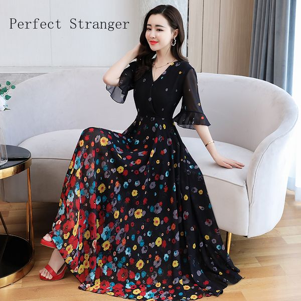 2021 Summer New Arrival VCollar Short Sleeve Printed Women Chiffon Long Dress, Clear
2021 Summer New Arrival VCollar Short Sleeve Printed Women Chiffon Long Dress, Clear
