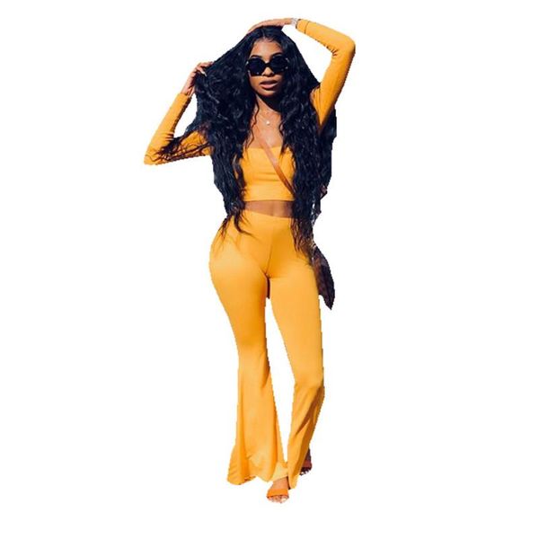 two piece dress fashion women set long sleeve 2 pieces crop and flare pant clothes for, White
two piece dress fashion women set long sleeve 2 pieces crop and flare pant clothes for, White