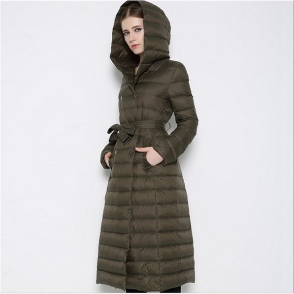 down jacket women's knee length ultra slim hooded slim double breasted belt jacket large, Black
down jacket women's knee length ultra slim hooded slim double breasted belt jacket large, Black