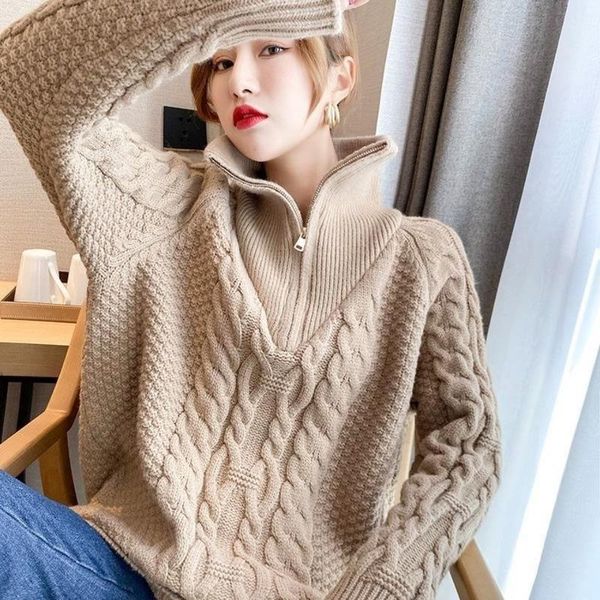 women's sweaters jumper 2021 loose womens winter oversize turn-down collar zippers solid knitted female turtleneck women, White;black
women's sweaters jumper 2021 loose womens winter oversize turn-down collar zippers solid knitted female turtleneck women, White;black