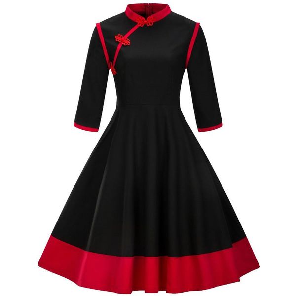autumn vintage soild lantern sleeve a-line dress women elegant stand neck 3/4 button sashes knee-length casual dresses, Black;gray
autumn vintage soild lantern sleeve a-line dress women elegant stand neck 3/4 button sashes knee-length casual dresses, Black;gray
