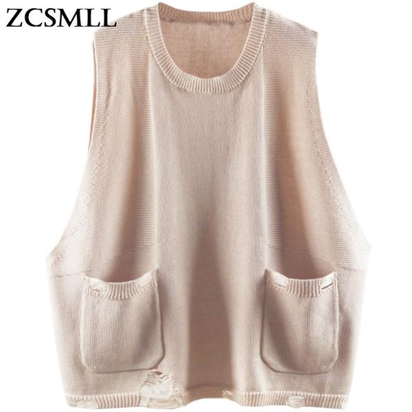 round neck loose knit vest hole pocket sleeveless sweater chic outer wear female women's vests, Black;white
round neck loose knit vest hole pocket sleeveless sweater chic outer wear female women's vests, Black;white