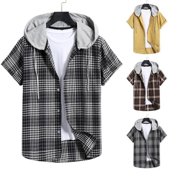men spring summer casual slim plaid short sleeve hooded shirts blouse fashion male beach wear clothes men's, White;black
men spring summer casual slim plaid short sleeve hooded shirts blouse fashion male beach wear clothes men's, White;black