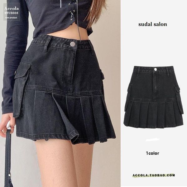 skirts high waist versatile slimming super short girl a- line skirt women's vintage denim pleated summer culottes, Black
skirts high waist versatile slimming super short girl a- line skirt women's vintage denim pleated summer culottes, Black