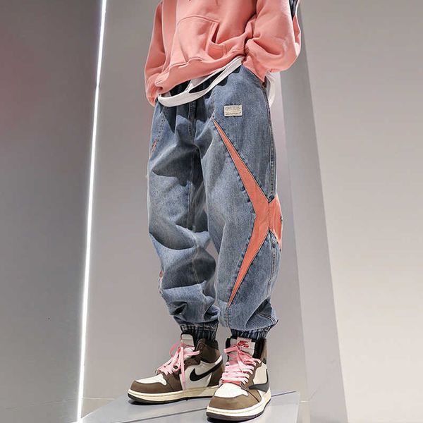 fashion streetwear men jeans loose fit spliced designer denim cargo pants hip hop joggers wide leg cotton trousers, Blue 
fashion streetwear men jeans loose fit spliced designer denim cargo pants hip hop joggers wide leg cotton trousers, Blue