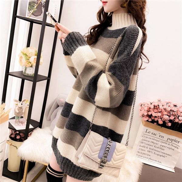 women's sweaters #6384 autumn winter long sweater women striped and pullovers turtleneck loose thick retro female knitted, White;black
women's sweaters #6384 autumn winter long sweater women striped and pullovers turtleneck loose thick retro female knitted, White;black