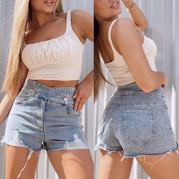 women's jeans summer leisure bilateral button pants high waist washed denim shorts, Blue
women's jeans summer leisure bilateral button pants high waist washed denim shorts, Blue