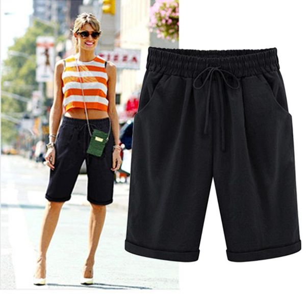 women's shorts women summer plus size elastic waist loose knee length casual drawsring solid color pocket feminino s-5xl, White;black
women's shorts women summer plus size elastic waist loose knee length casual drawsring solid color pocket feminino s-5xl, White;black