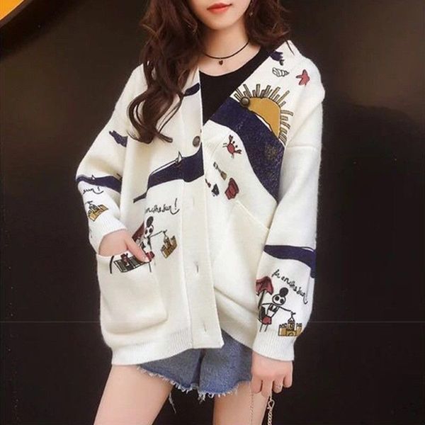women's sweaters cardigan sweater autumn and winter loose cute print joker long sleeve knitted jacket oversize 4z7f, White;black
women's sweaters cardigan sweater autumn and winter loose cute print joker long sleeve knitted jacket oversize 4z7f, White;black