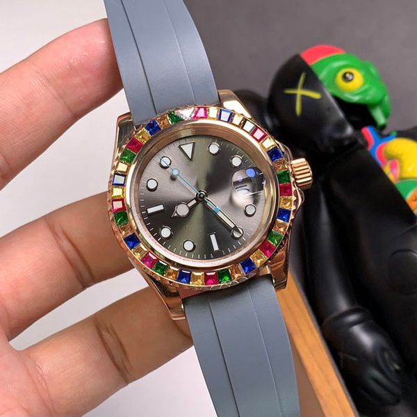 watch mens watch rainbow bezel automatic mechanical watches rubber strap montre de luxe wristwatch waterproof 40mm, Slivery;brown
watch mens watch rainbow bezel automatic mechanical watches rubber strap montre de luxe wristwatch waterproof 40mm, Slivery;brown