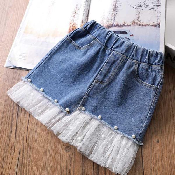 skirts baby girl modis button jeans mesh splicing skirt1, Blue