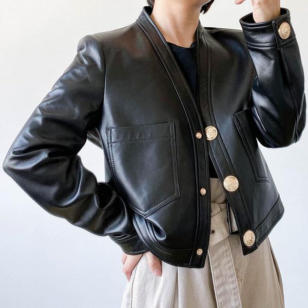 women's leather & faux first layer sheepskin jacket female coat v-neck short section fashion autumn, Black
women's leather & faux first layer sheepskin jacket female coat v-neck short section fashion autumn, Black