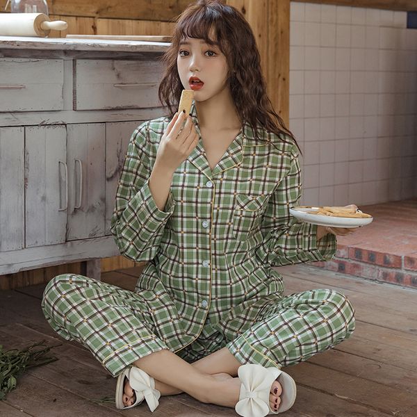 women's shorts autumn new full cotton pajamas suit korean style v-neck long-sleeved trousers large plaid stripes pyjamas 94z9, White;black
women's shorts autumn new full cotton pajamas suit korean style v-neck long-sleeved trousers large plaid stripes pyjamas 94z9, White;black