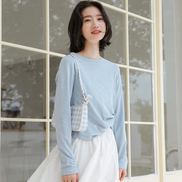 women's t-shirt 2021 autumn solid color o-neck side twisted long sleeve japanese ladies ulzzang korean harajuku, White
women's t-shirt 2021 autumn solid color o-neck side twisted long sleeve japanese ladies ulzzang korean harajuku, White