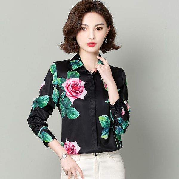 women's blouses & shirts autumn korean fashion satin women turn-down collar silk office lady button up shirt black ladies, White
women's blouses & shirts autumn korean fashion satin women turn-down collar silk office lady button up shirt black ladies, White