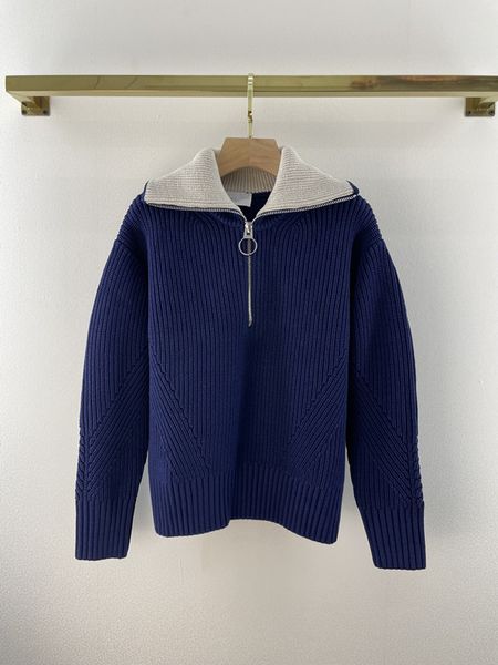 

navy collar shawl knit pullover, White