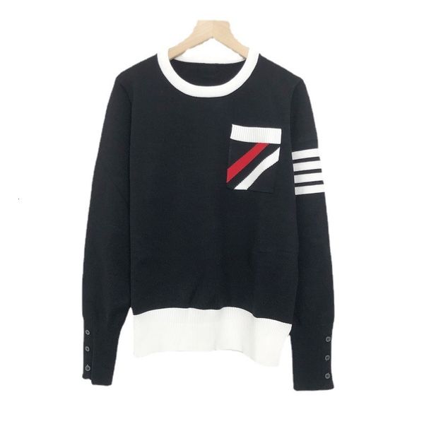 sweater knit tb 2021 pocket slash four bar round neck pullover long sleeve versatile women's, White;black
sweater knit tb 2021 pocket slash four bar round neck pullover long sleeve versatile women's, White;black