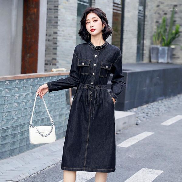 casual dresses spring autumn women stand collar solid sashes collect waist slim pockets jeans dress for females cowboy one-piece, Black;gray
casual dresses spring autumn women stand collar solid sashes collect waist slim pockets jeans dress for females cowboy one-piece, Black;gray