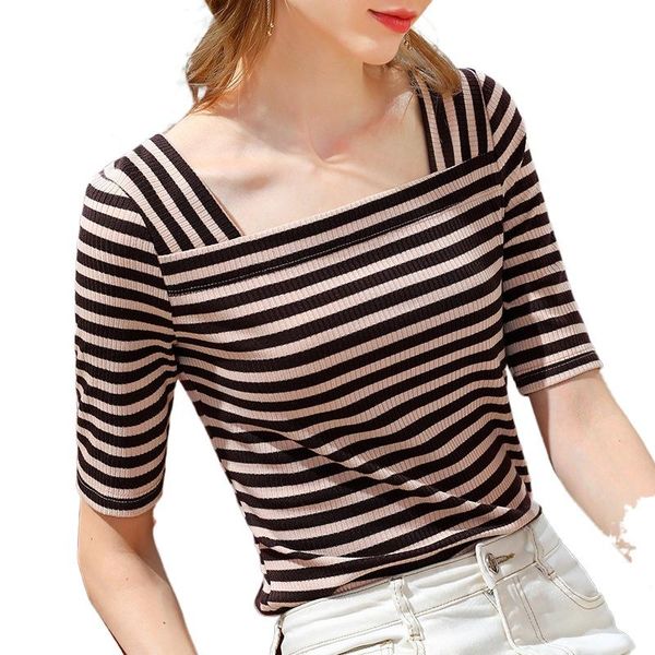 mid-sleeve t-shirt women 2021 spring-summer striped contrast color slimming temperament square collar pullovers elegant women's, White
mid-sleeve t-shirt women 2021 spring-summer striped contrast color slimming temperament square collar pullovers elegant women's, White