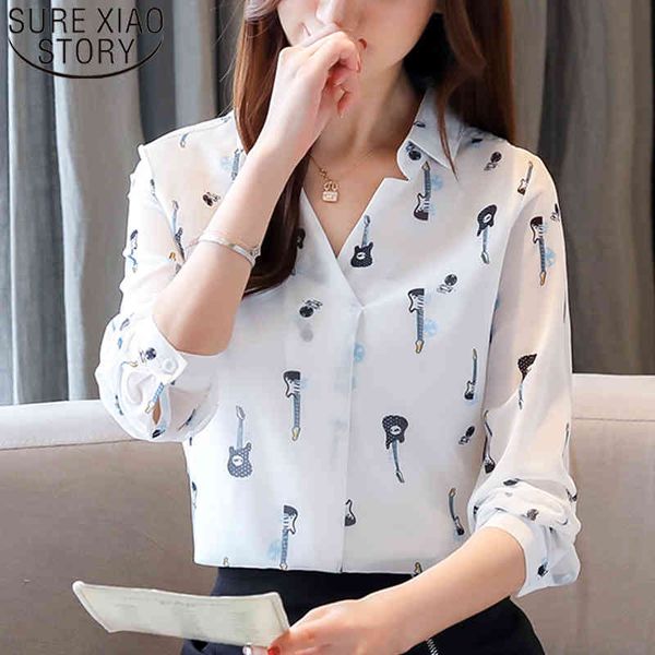 blusas mujer de mada ladies for women shirts printing button womens and blouses chiffon v-neck full 5945 50 210415, White 
blusas mujer de mada ladies for women shirts printing button womens and blouses chiffon v-neck full 5945 50 210415, White